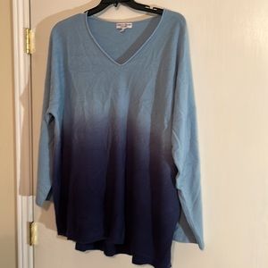 Rebecca Malone Two Tone Blue Plus Size V Neck Sweater